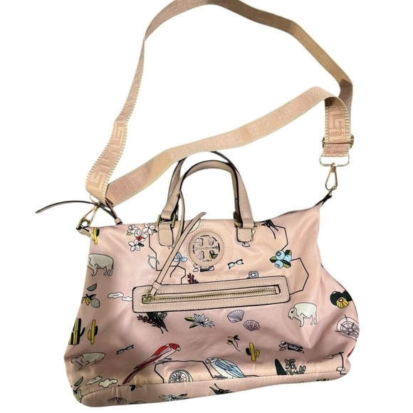 Tory Burch Pink Cherry, Shell, Floral, Parrot Cactus Printed Women's Bag 10x15x6 - Picture 2 of 14